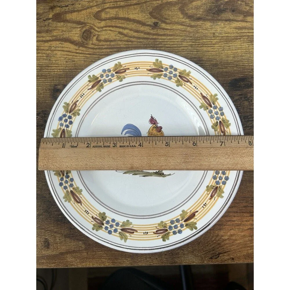 Vintage Italian Hand Painted Rooster Plate Maiolica Tuscan Decor 7.75”Signed
